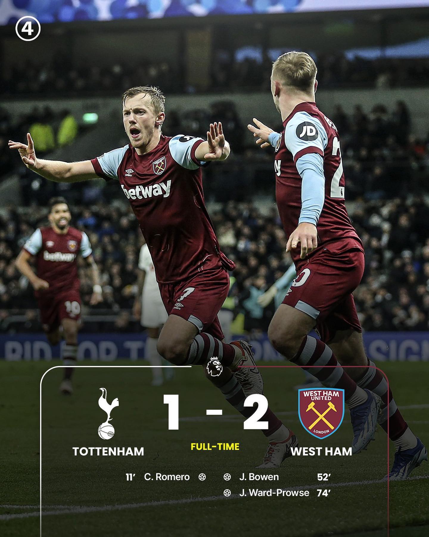 West Ham United Berhasil Tumbangkan Tottenham Hotspur 2 - 1